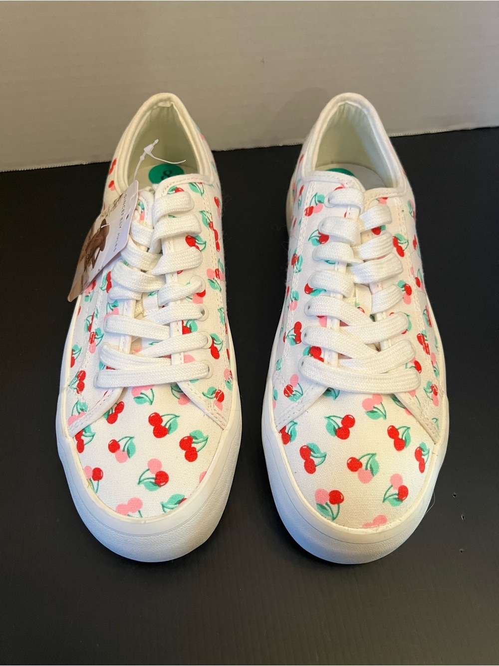 Sincerly Jules White Canvas Sneakers with Red Cherry Print